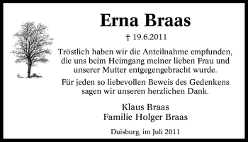 Traueranzeige von Erna Braas von Tageszeitung