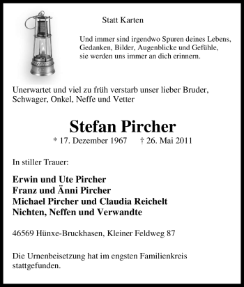 Traueranzeige von Stefan Pircher von Tageszeitung
