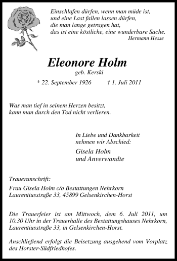 Traueranzeige von Eleonore Holm von Tageszeitung