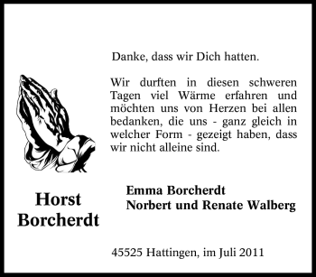 Traueranzeige von Horst Borcherdt von Tageszeitung