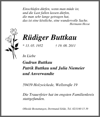 Traueranzeige von Rüdiger Buttkau von Tageszeitung