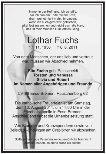 Traueranzeige von Lothar Fuchs von Tageszeitung