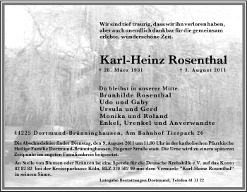 Traueranzeige von Karl-Heinz Rosenthal von Tageszeitung
