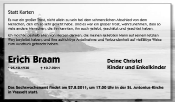 Traueranzeige von Erich Braam von Tageszeitung