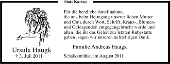 Traueranzeige von Ursula Haugk von Tageszeitung