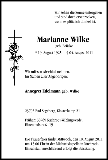 Traueranzeige von Marianne Wilke von Tageszeitung