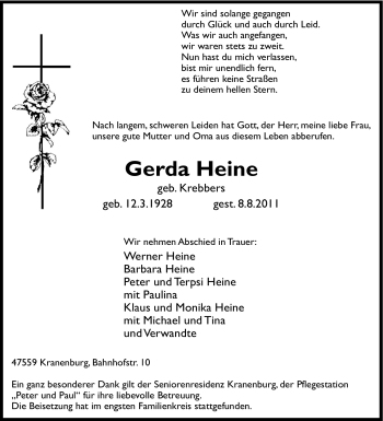 Traueranzeige von Gerda Heine von Tageszeitung