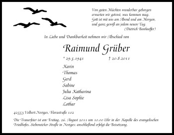 Traueranzeige von Raimund Grüber von Tageszeitung