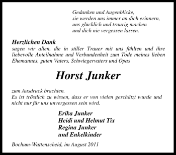 Traueranzeige von Horst Junker von Tageszeitung