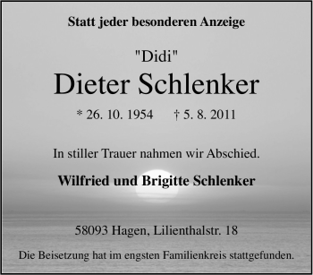 Traueranzeige von Dieter Schlenker von Tageszeitung