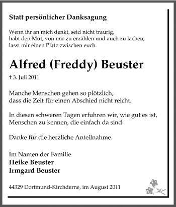 Traueranzeige von Alfred Beuster von Tageszeitung