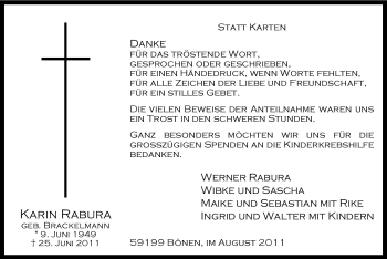 Traueranzeige von Karin Rabura von Tageszeitung