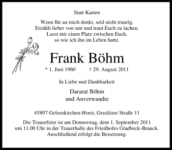 Traueranzeige von Frank Böhm von Tageszeitung