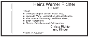 Traueranzeige von Heinz Werner Richter von Tageszeitung