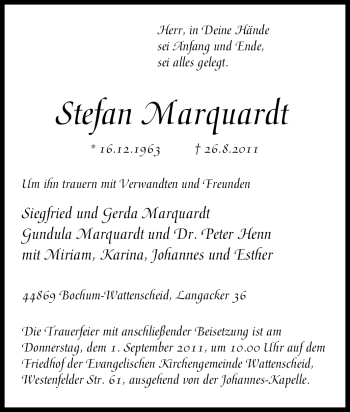Traueranzeige von Stefan Marquardt von Tageszeitung