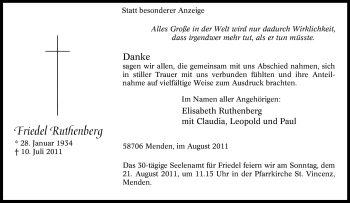 Traueranzeige von Friedel Ruthenberg von Tageszeitung