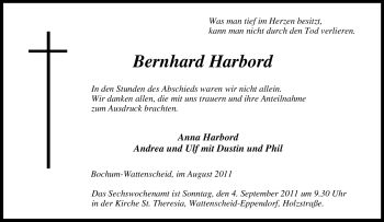 Traueranzeige von Bernhard Harbord von Tageszeitung