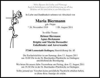 Traueranzeige von Maria Biermann von Tageszeitung