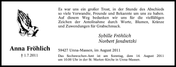 Traueranzeige von Anna Fröhlich von Tageszeitung