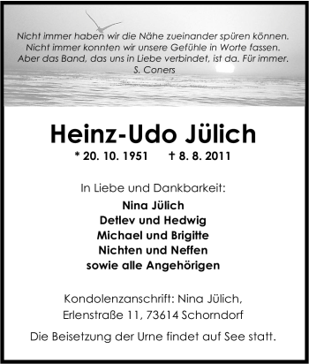 Traueranzeige von Heinz-Udo Jülich von Tageszeitung