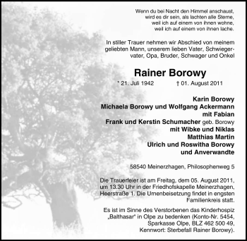 Traueranzeige von Rainer Borowy von Tageszeitung