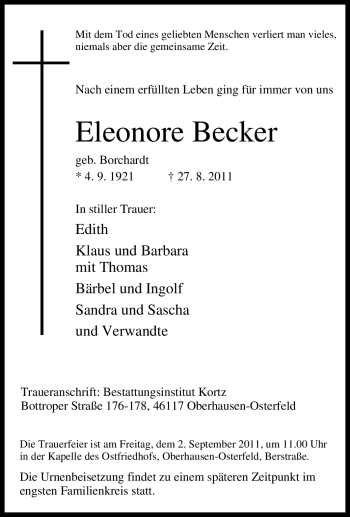 Traueranzeige von Eleonore Becker von Tageszeitung