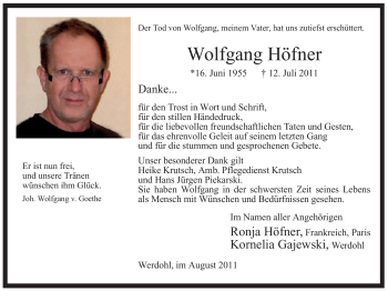 Traueranzeige von Wolfgang Höfner von Tageszeitung