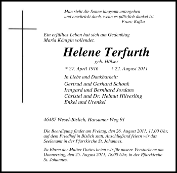 Traueranzeige von Helene Terfurth von Tageszeitung