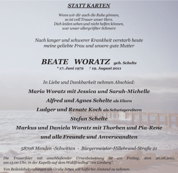 Traueranzeige von Beate Woratz von Tageszeitung