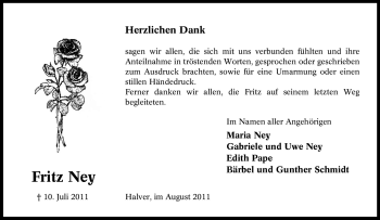 Traueranzeige von Fritz Ney von Tageszeitung