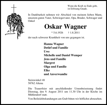 Traueranzeige von Oskar Wagner von Tageszeitung