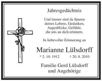 Traueranzeige von Marianne Lülsdorff von Tageszeitung