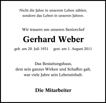 Traueranzeige von Gerhard Weber von Tageszeitung