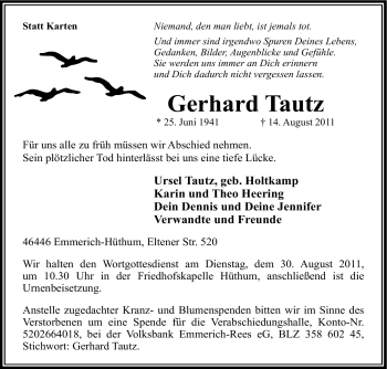 Traueranzeige von Gerhard Tautz von Tageszeitung