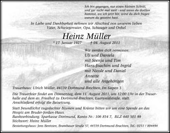 Traueranzeige von Heinz Müller von Tageszeitung