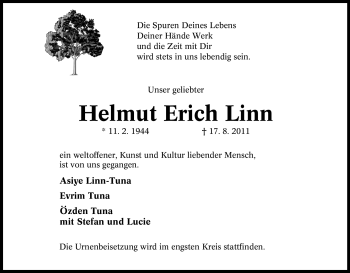 Traueranzeige von Helmut Erich Linn von Tageszeitung