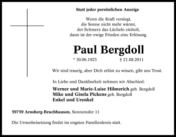 Traueranzeige von Paul Bergdoll von Tageszeitung