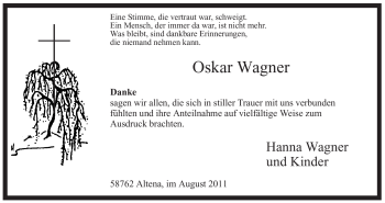 Traueranzeige von Oskar Wagner von Tageszeitung