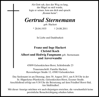 Traueranzeige von Gertrud Sternemann von Tageszeitung