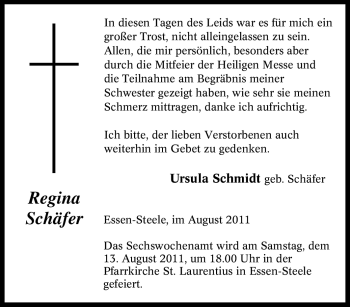 Traueranzeige von Regina Schäfer von Tageszeitung
