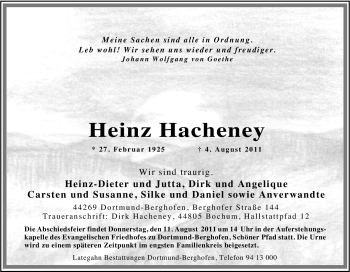 Traueranzeige von Heinz Hacheney von Tageszeitung
