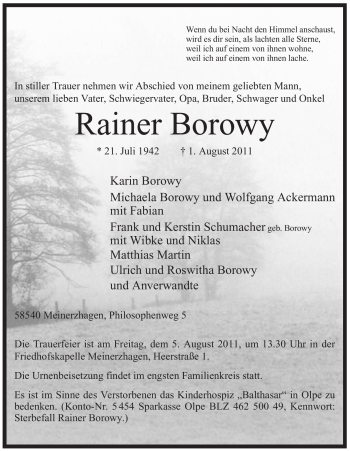 Traueranzeige von Rainer Borowy von Tageszeitung