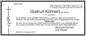 Traueranzeige von Gudrun Kühnert von Tageszeitung