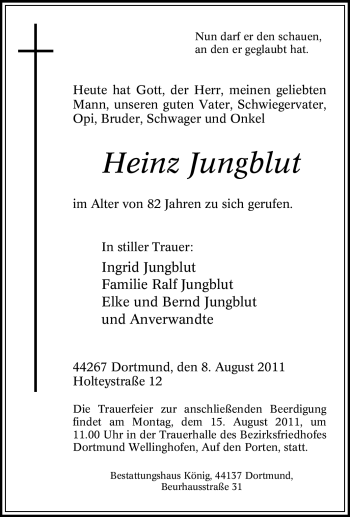Traueranzeige von Heinz Jungblut von Tageszeitung