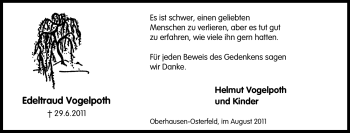 Traueranzeige von Edeltraud Vogelpoth von Tageszeitung