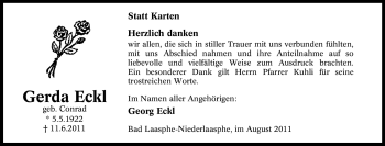 Traueranzeige von Gerda Eckl von Tageszeitung