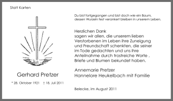 Traueranzeige von Gerhard Pretzer von Tageszeitung