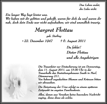 Traueranzeige von Margret Flottau von Tageszeitung