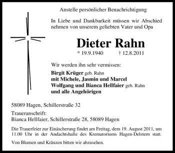 Traueranzeige von Dieter Rahn von Tageszeitung