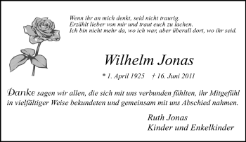 Traueranzeige von Wilhelm Jonas von Tageszeitung